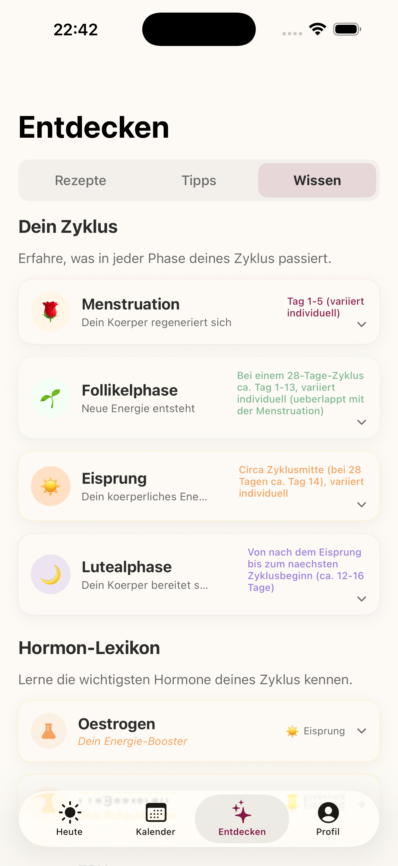 Wissen — Zyklusphasen und Hormon-Lexikon